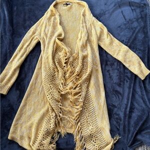 Forever 21 Mustard Fringed Cardigan